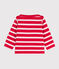 Marinière voor baby's van dik gestreept jerseykatoen rood PEPS/wit MARSHMALLOW