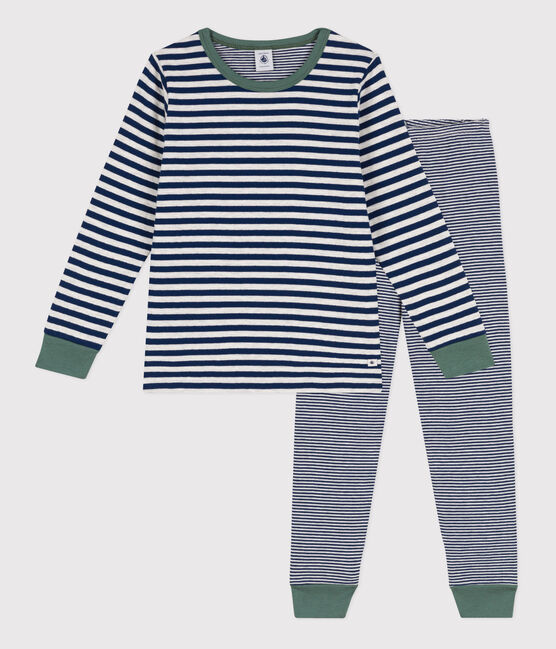 Pyjama met fijne streepjes van tubic voor kleine meisjes en jongens blauw MEDIEVAL/ MONTELIMAR