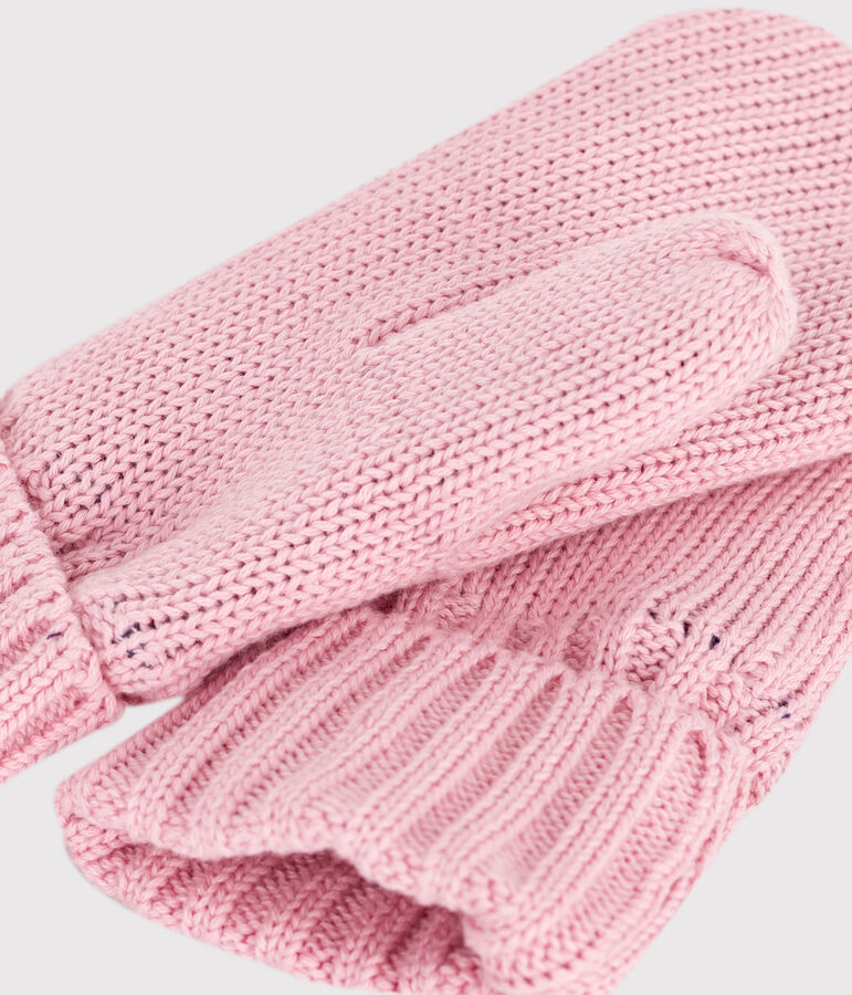 Moufles enfant en tricot doubl&eacute; en polaire rose