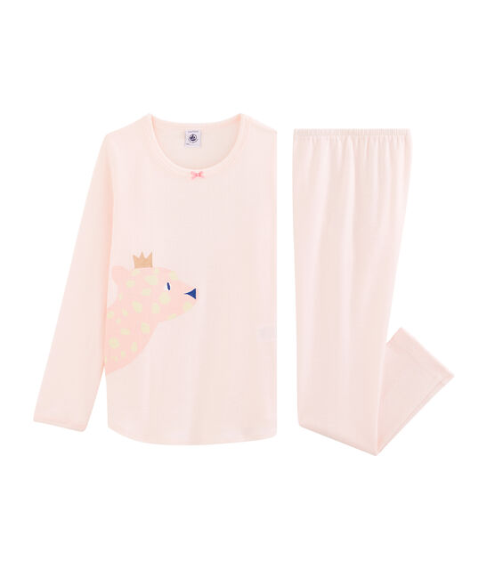 Meisjespyjama van ribstof roze FLEUR
