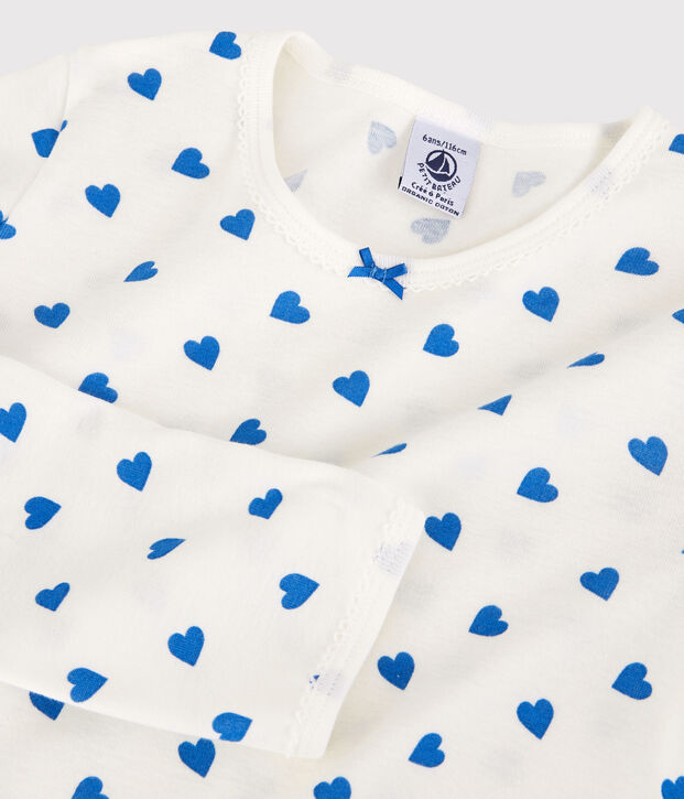 Pyjama c&oelig;urs bleus petite fille en coton blanc/bleu