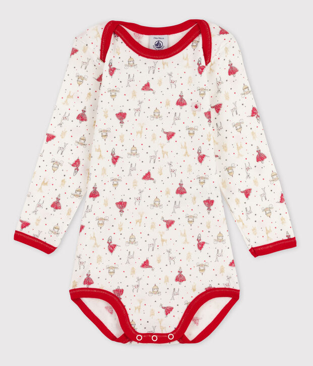 Body met lange mouwen voor babymeisjes wit/rood