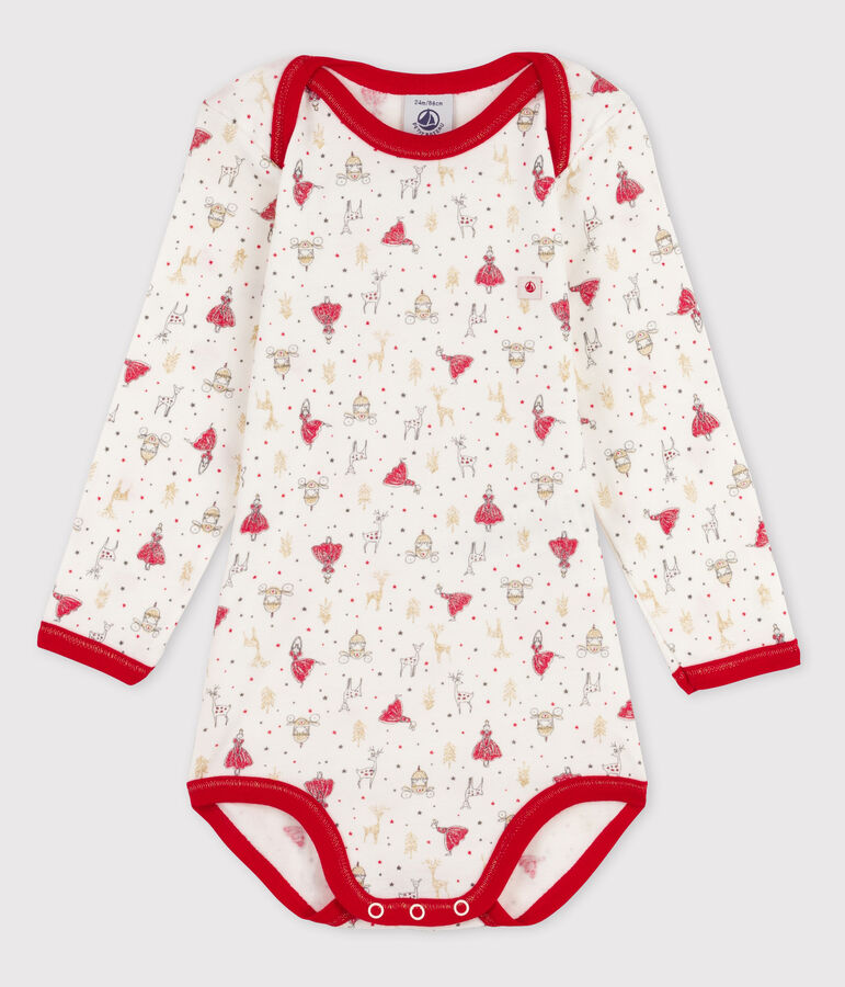 Body met lange mouwen voor babymeisjes wit MARSHMALLOW/rood FROUFROU