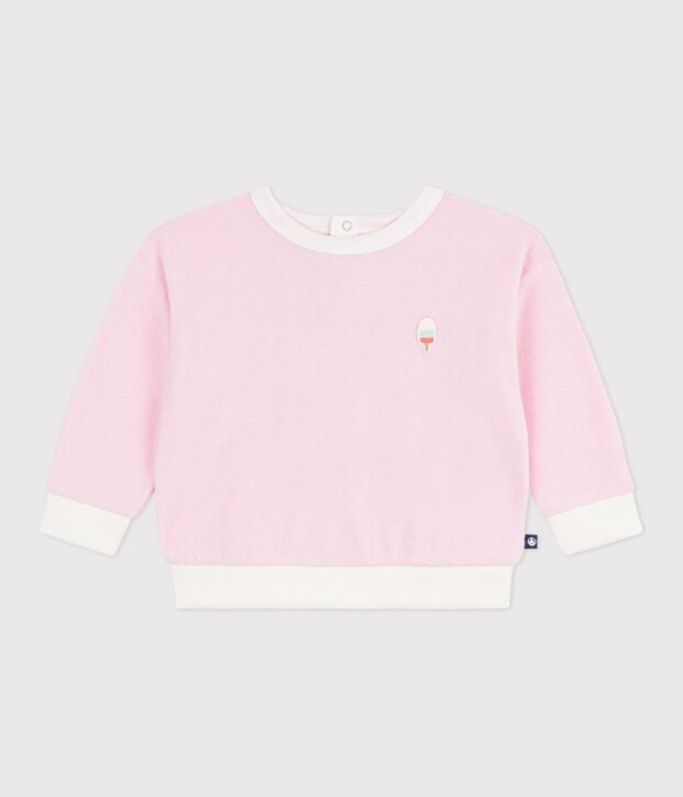 Sweatshirt &agrave; capuche b&eacute;b&eacute; en coton, uni et badge glace rose clair