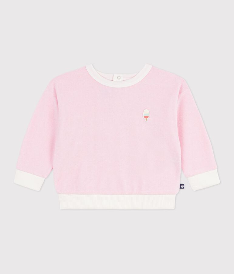 Effen katoenen sweatshirt met capuchon en badge voor baby's roze