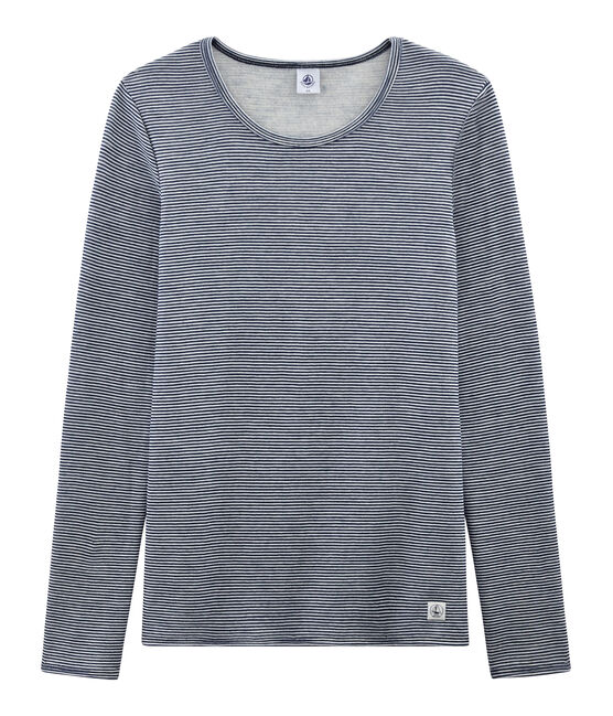 Extra warm T-shirt met lange mouwen vrouwen blauw SMOKING/wit MARSHMALLOW
