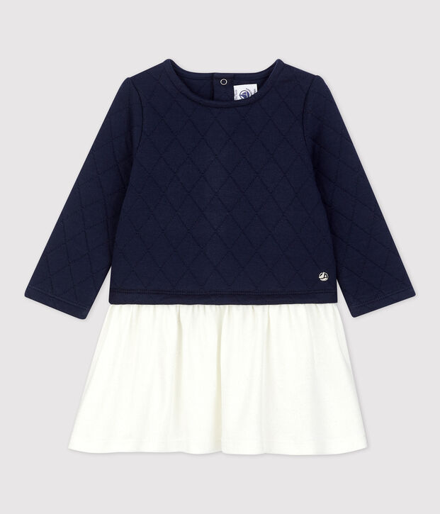 Gewatteerde jurk baby. blauw/wit