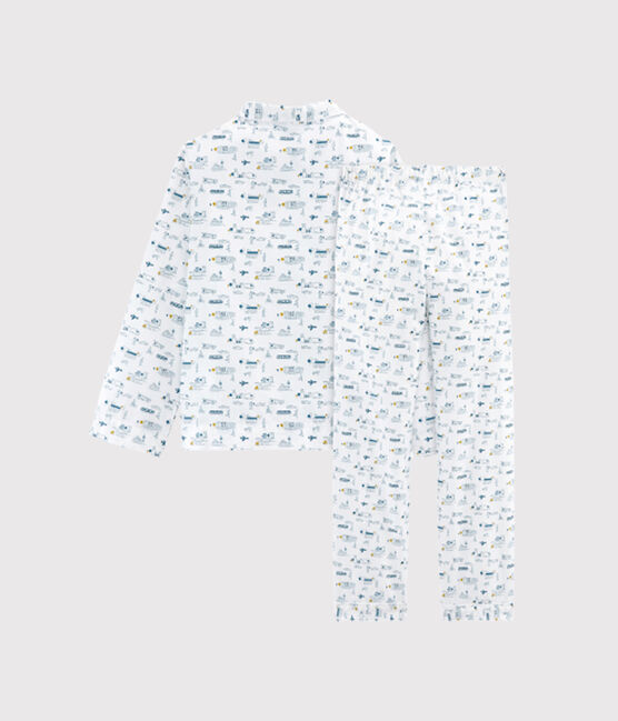 Jongenspyjama in canvas wit MARSHMALLOW/blauw SHADOW