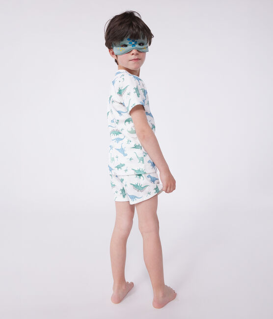 Korte katoenen verkleedpyjama met dinosaurusprint voor kinderen wit MARSHMALLOW/wit MULTICO