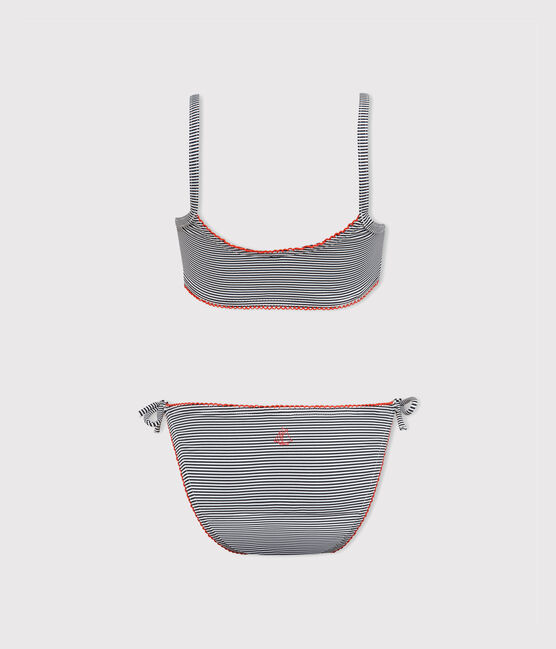 Maillot de bain 2 pièces fille bleu ABYSSE/blanc LAIT