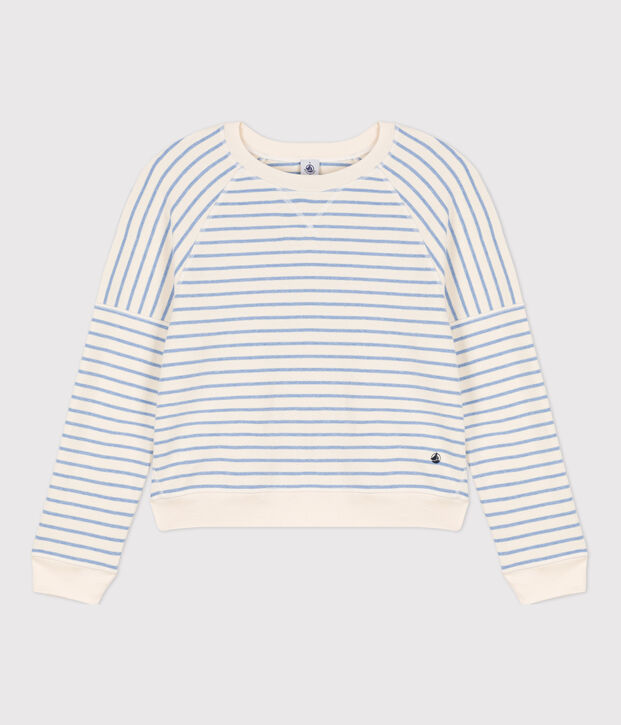 Katoenen sweatshirt voor dames ecru/blauw