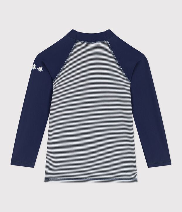 Tee-shirt de bain anti uv enfant manche longue &agrave; rayures bleu/blanc
