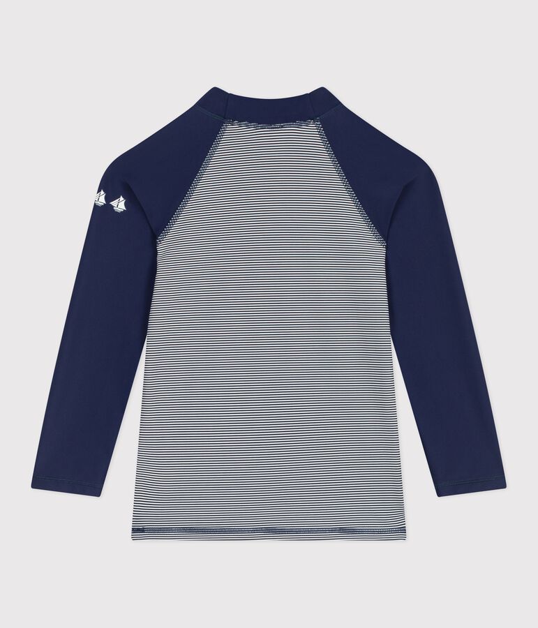 Kinderzwemshirt met uv-bescherming, lange mouwen en strepen blauw MEDIEVAL/wit MARSHMALLOW