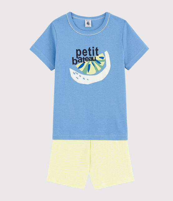 Pyjacourt citron petit garçon en coton bleu EDNA/écru MULTICO