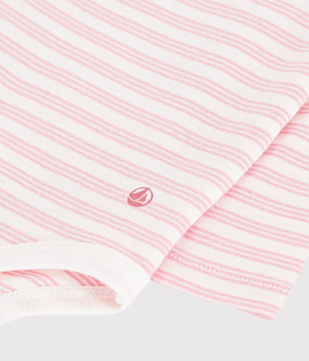 Body b&eacute;b&eacute; col roul&eacute; en coton &agrave; rayures rose/rose