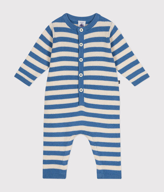 Combinaison rayée en tricot de laine et coton bébé bleu BEACH/ AVALANCHE