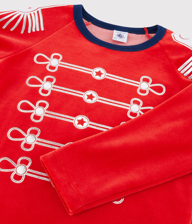 Pyjama d&eacute;guisement en velours petit gar&ccedil;on bleu/rouge