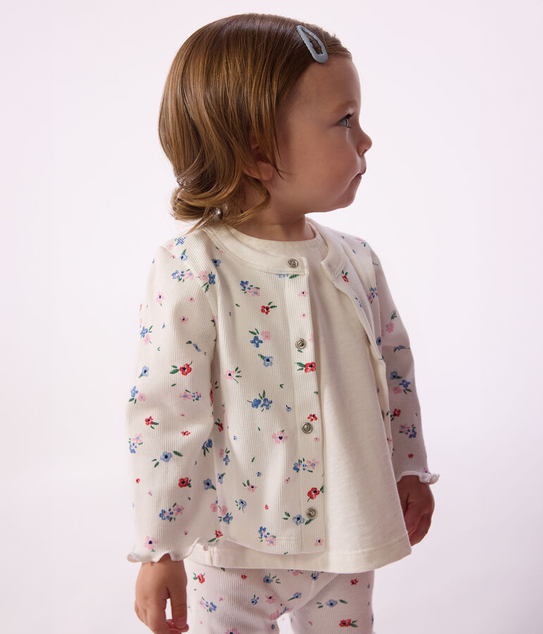 Katoenen babyvestje met bloemenprint wit MARSHMALLOW/wit MULTICO