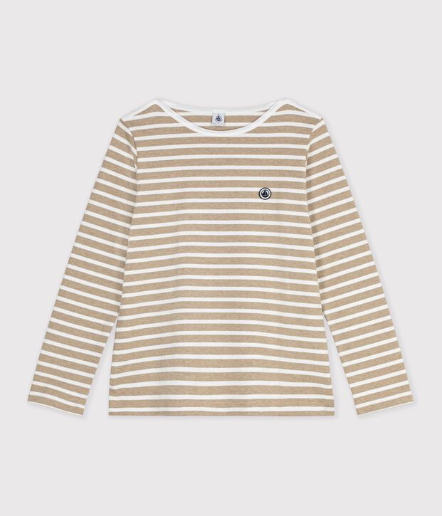 Marini&egrave;re femme en coton manches longues beige/blanc