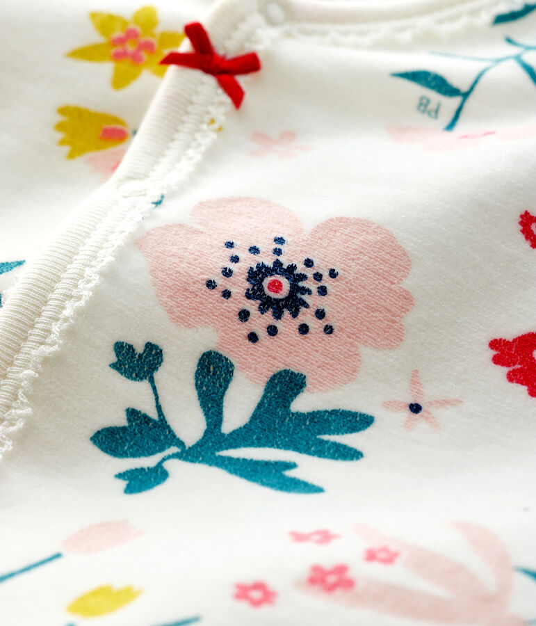 Fluwelen slaappakje met bloemenprint voor baby meisje wit MARSHMALLOW/wit MULTICO