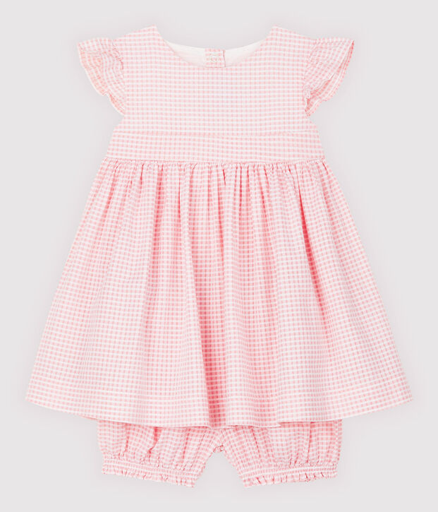 Robe et bloomer b&eacute;b&eacute; fille. rose/blanc