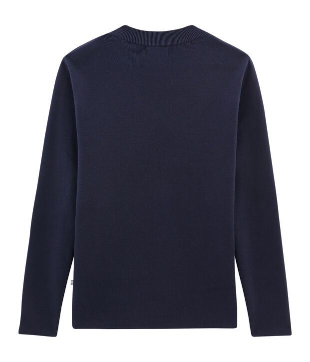 Pull marin en coton tricot c&ocirc;te 1x1. bleu marine