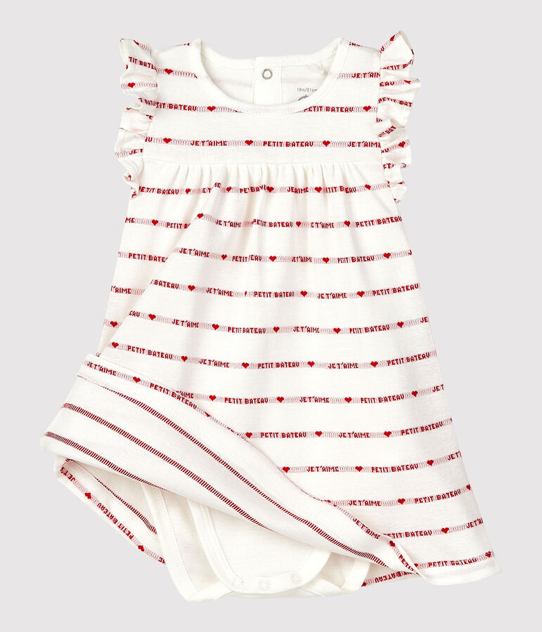Robe body jacquard en coton bio b&eacute;b&eacute; blanc/rouge
