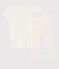 Meisjes-dame pyjama van ribtricot met roze flamingo wit MARSHMALLOW/wit MULTICO