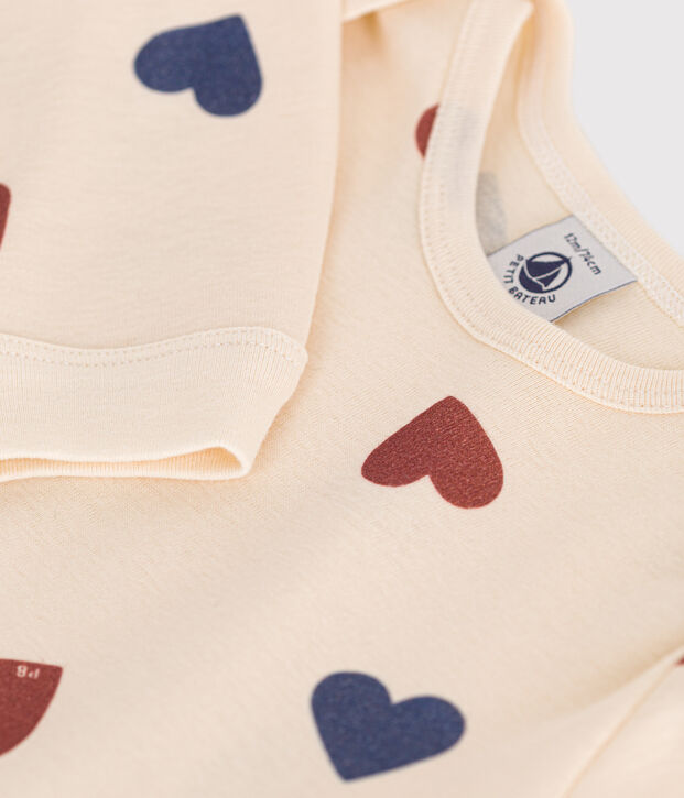 Pyjama c&oelig;urs sans pieds en coton b&eacute;b&eacute; &eacute;cru/multicouleur