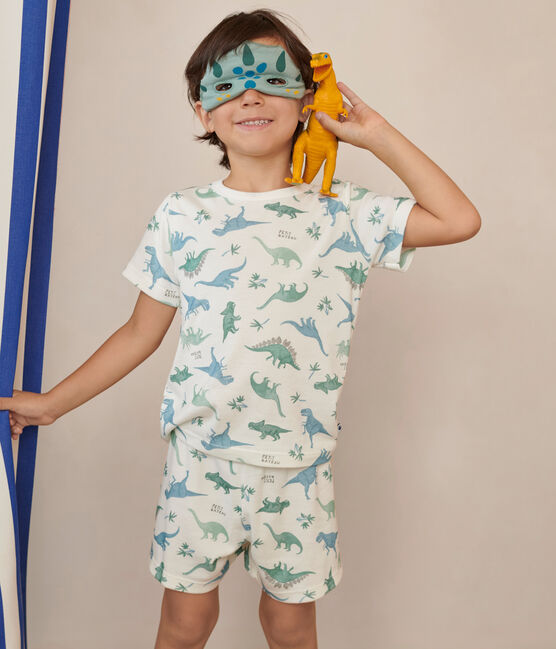 Korte katoenen verkleedpyjama met dinosaurusprint voor kinderen wit MARSHMALLOW/wit MULTICO