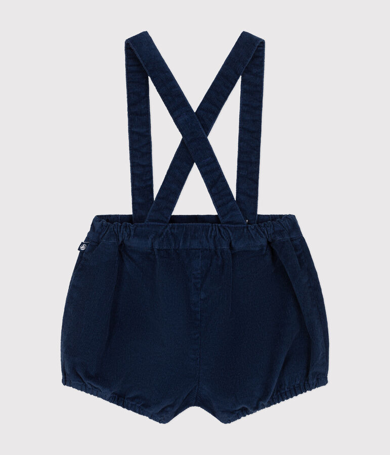 Fluwelen babyshort met bretels blauw