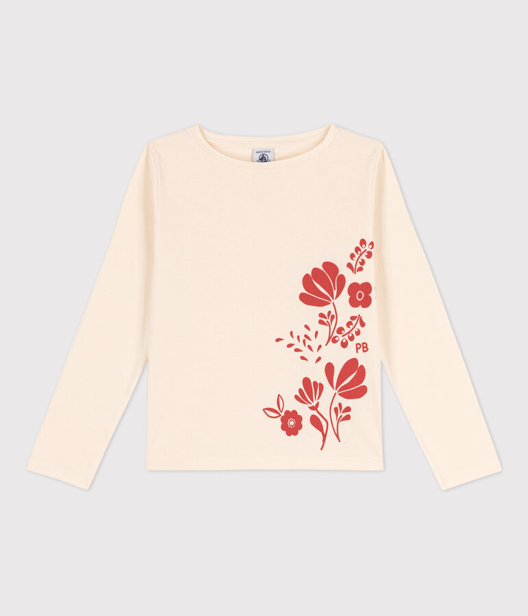 T-shirt met lange mouwen uit katoen voor meisjes/jongens ecru/oranje