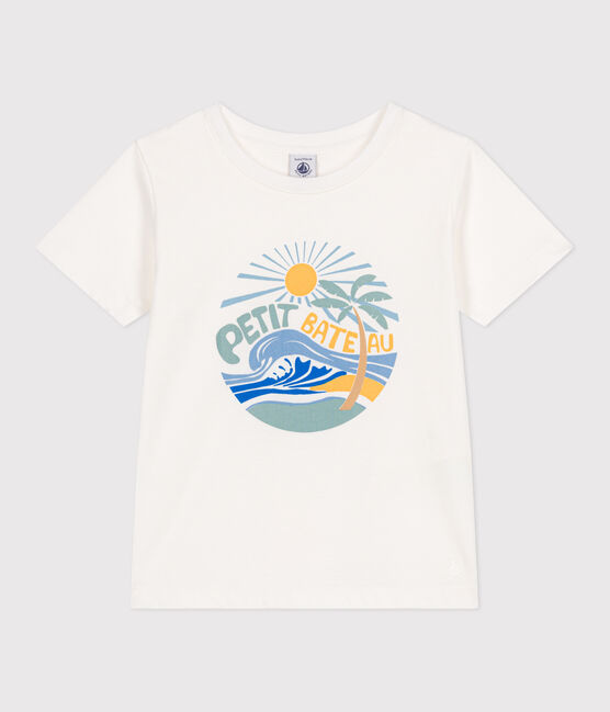Katoenen T-shirt met korte mouwen en print voor kinderen wit MARSHMALLOW
