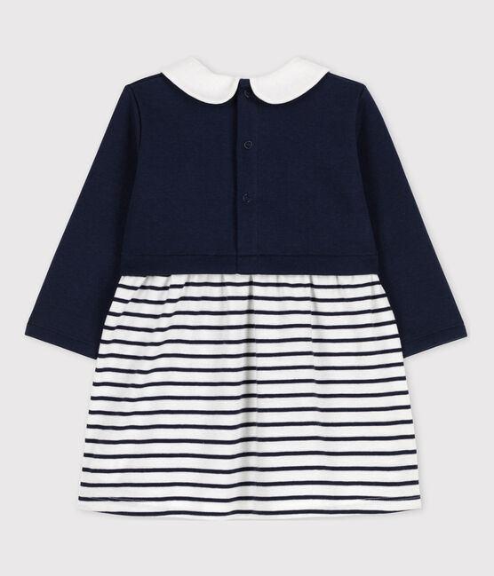 Robe manches longues bébé bimatière bleu SMOKING/blanc ECUME