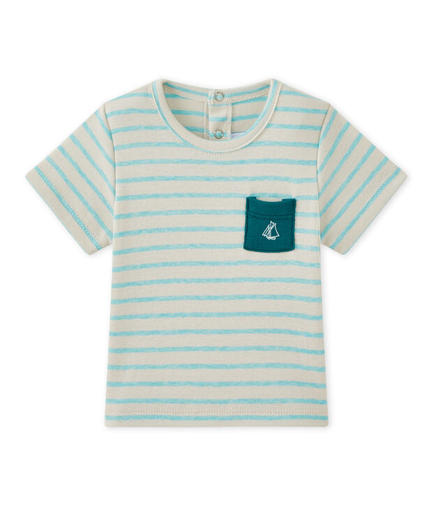 Gestreept T-shirt met korte mouwen voor babyjongens beige/groen