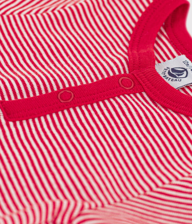 Body manches courtes b&eacute;b&eacute; ray&eacute; milleraies en coton rouge/blanc