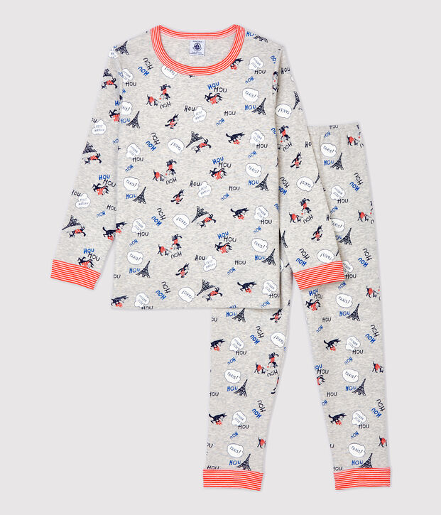 Pyjama imprim&eacute; Paris petit gar&ccedil;on en coton biologique gris/multicouleur