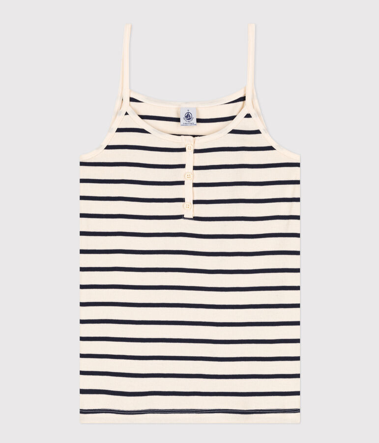 Chemise &agrave; bretelles en coton Femme blanc AVALANCHE/bleu SMOKING