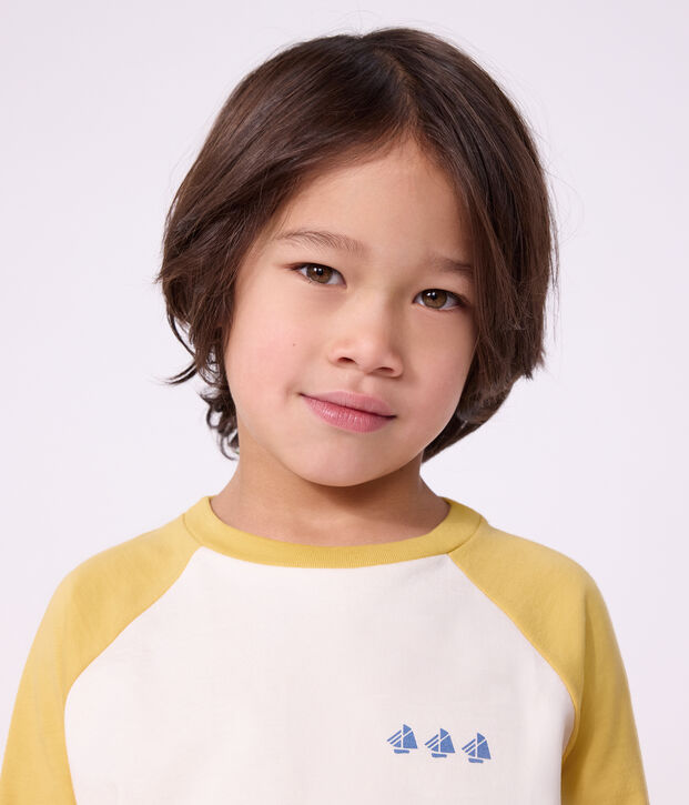 Katoenen T-shirt met lange mouwen en colorblock voor kinderen ecru/multicouleur