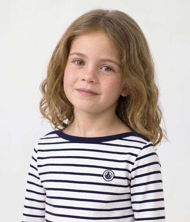 Marini&egrave;re iconique enfant en coton &agrave; rayures blanc/bleu