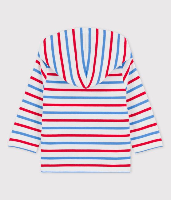 Gestreept sweatshirt met kap in dikke jerseystof voor baby's wit MARSHMALLOW/wit MULTICO