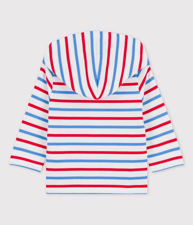 Gestreept sweatshirt met kap in dikke jerseystof voor baby's wit/multicouleur