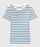 Tijdloos dames-T-shirt met ronde hals in biokatoen wit MARSHMALLOW/blauw DELFT