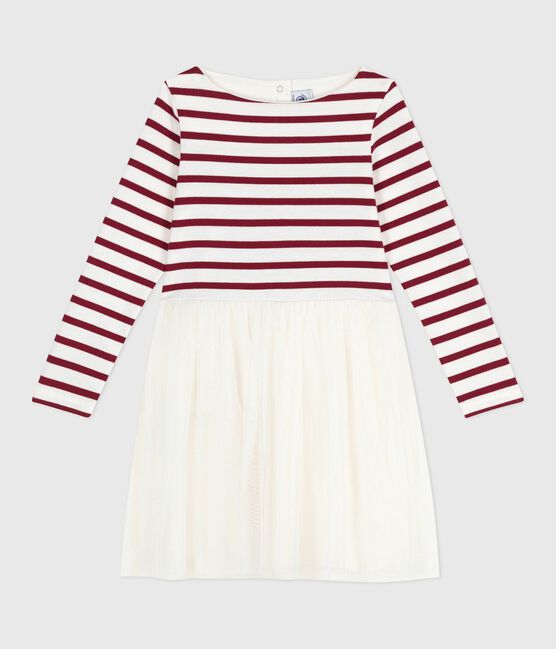 Robe enfant manches longues en coton et tulle rouge MILK/ AMARANTE