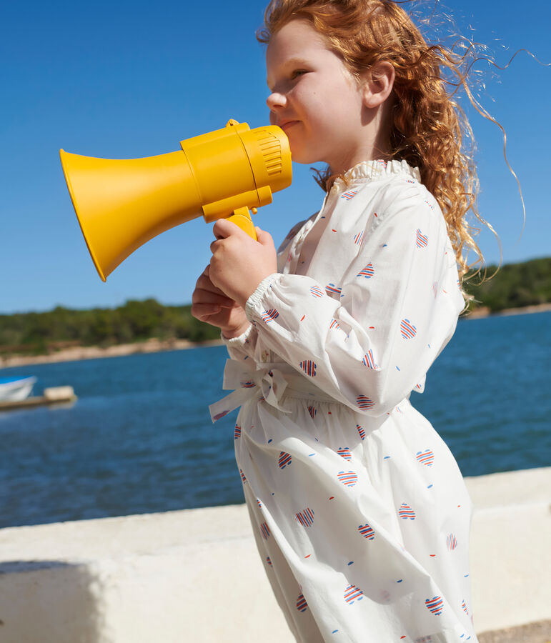 Katoenen kinderbloesje met lange mouwen en hartjesprint ecru/multicouleur
