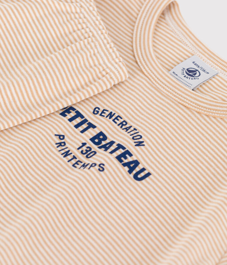 Pyjama ray&eacute; en coton enfant beige/blanc