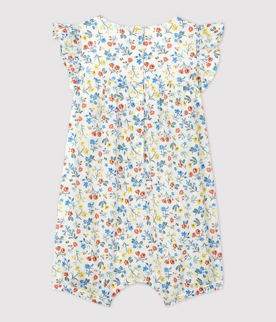 Combinaison courte imprimé fleuri en popeline bébé blanc MARSHMALLOW/blanc MULTICO