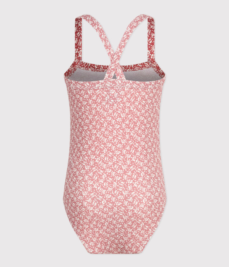 Meisjesbadpak uit 1 stuk met print roze/wit