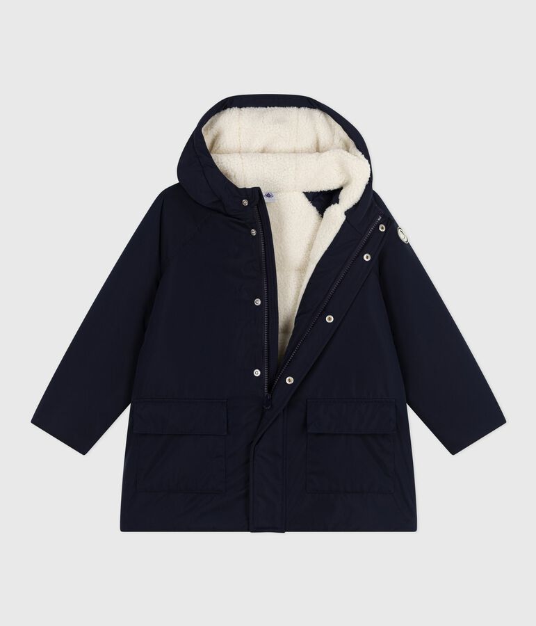 Halflange effen parka voor kinderen blauw