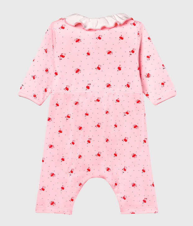 Bodyjama zonder voetjes voor babymeisje van 1x1 ribstof met print roze/multicouleur
